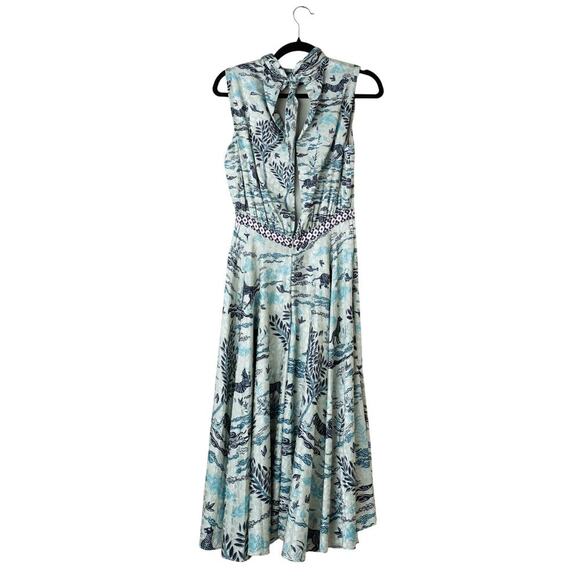 SALONI Fleur E Green Floral Printed Satin Open-Back Midi Dress - Size 2 - Picture 4 of 11